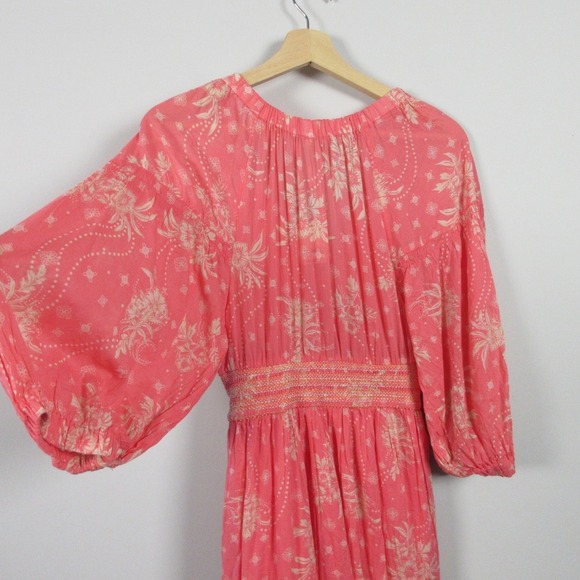 Free People Golden Hour Smocked Bodice Cotton Maxi Dress XS Pink Boho Summer 362 - Picture 9 of 13